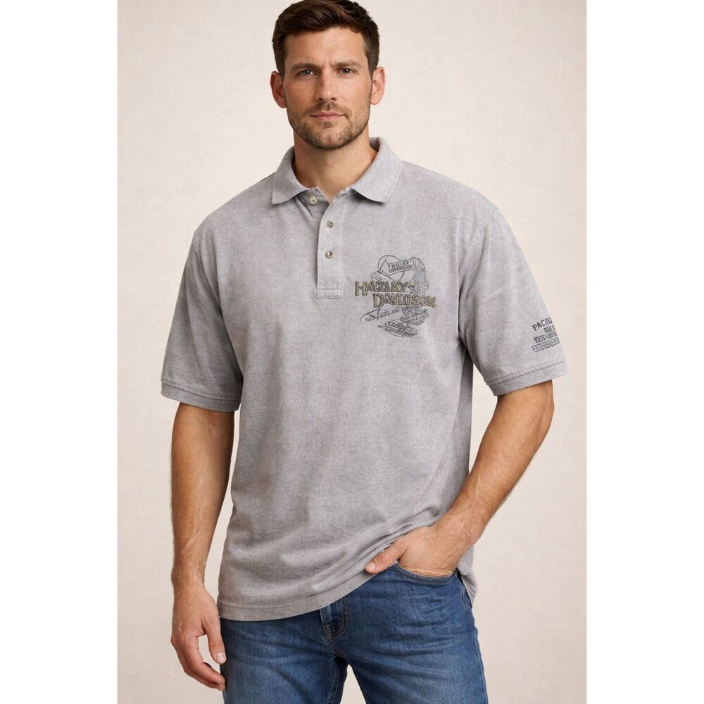 Vintage Harley-Davidson Honolulu Hawaii Gray Polo Shirt USA L